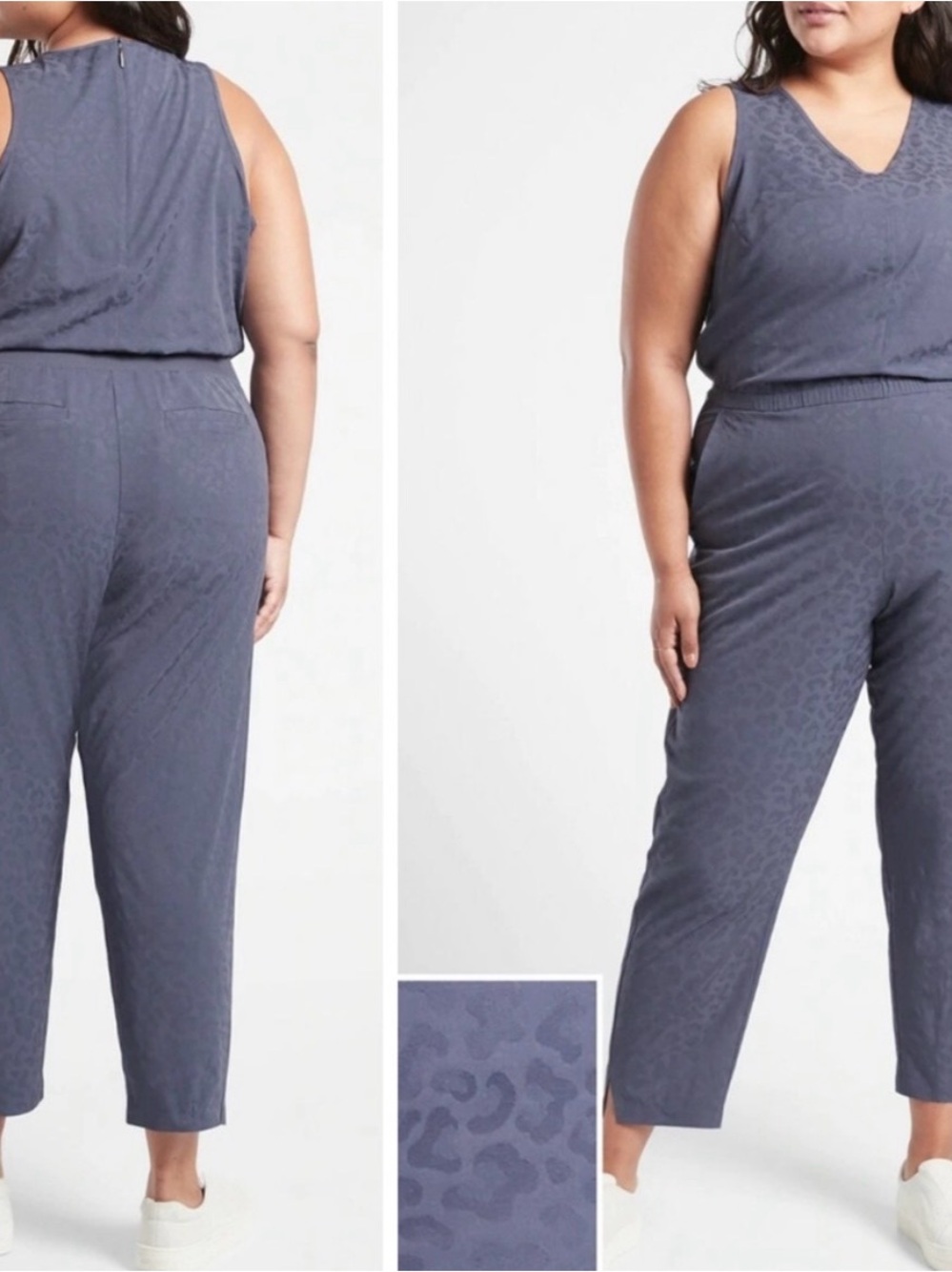 Athleta Brooklyn Textured Blue leopard Print Sleeveless Jumpsuit Size 20